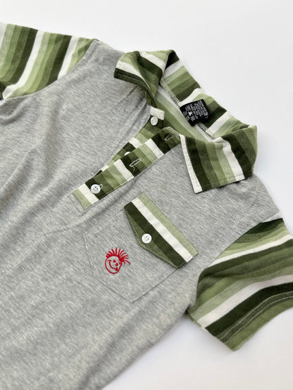 Miniwear Gray Green Striped Polo Shirt 2T