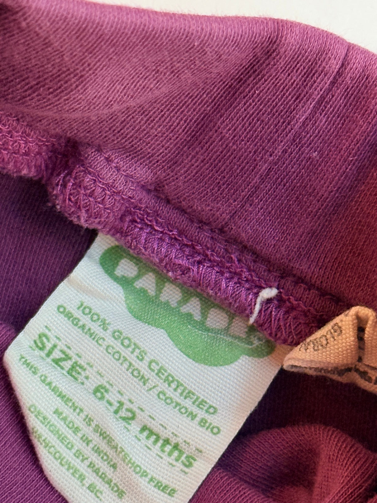 Parade Organic Purple Baby Pants 6-12m