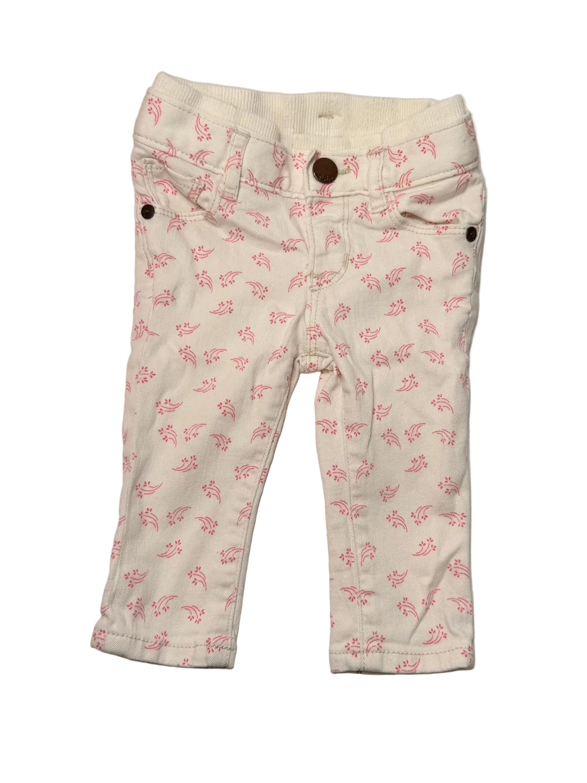 Unknown White Floral Print Jeans 6-12m