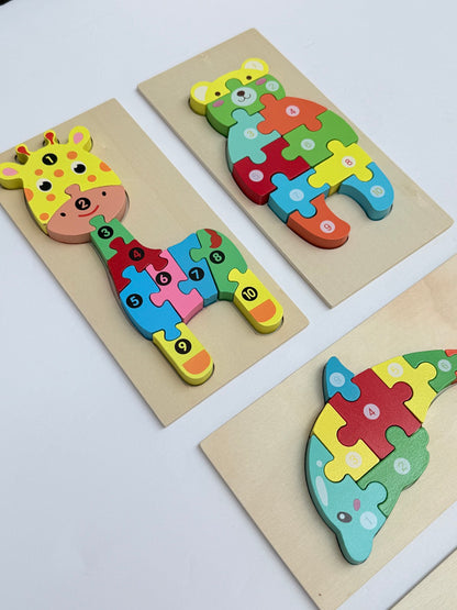 Wooden Animal Number Jigsaw Puzzle Set 4pc