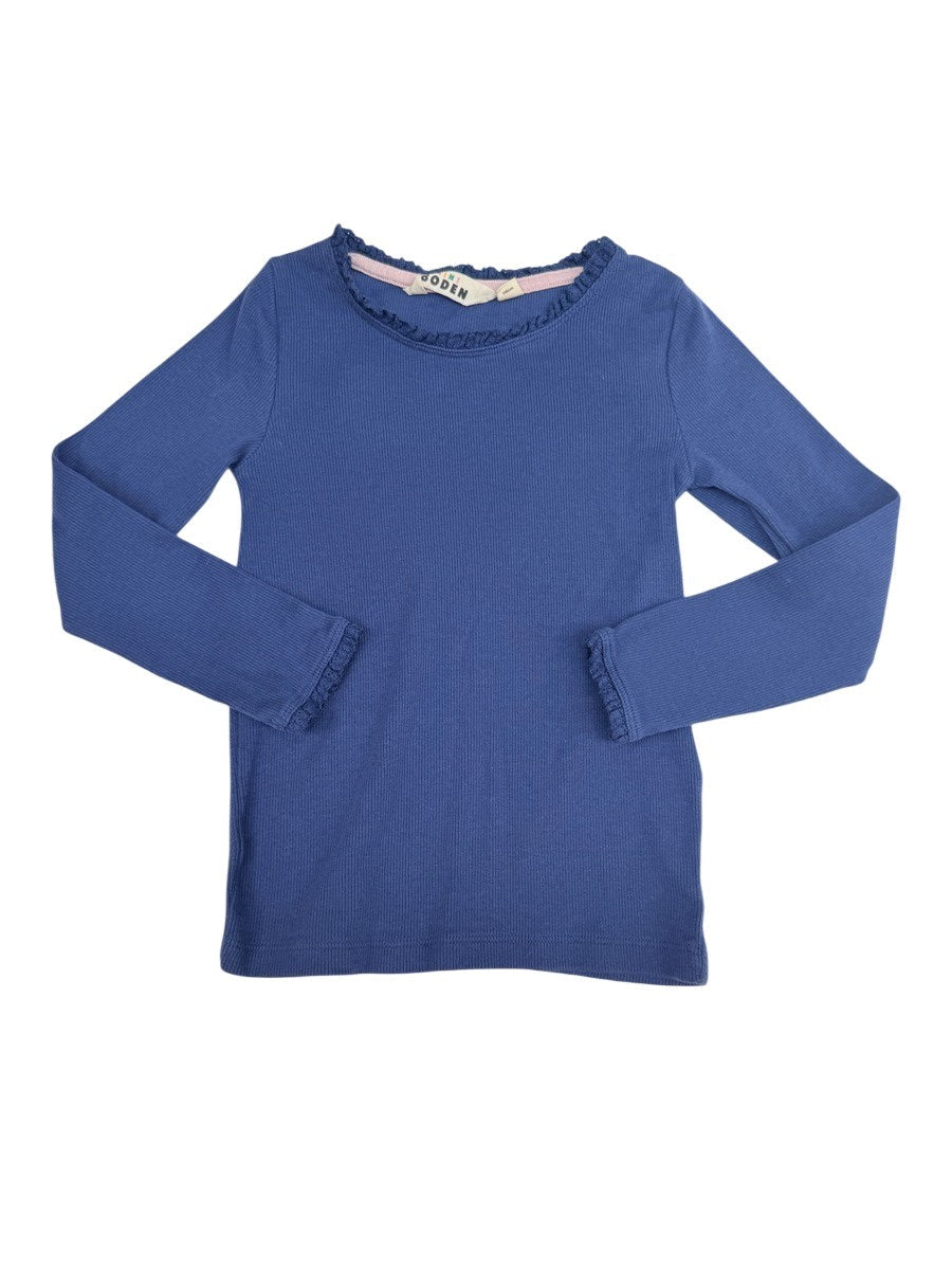 Boden Blue Ribbed Long Sleeve Top 5-6Y