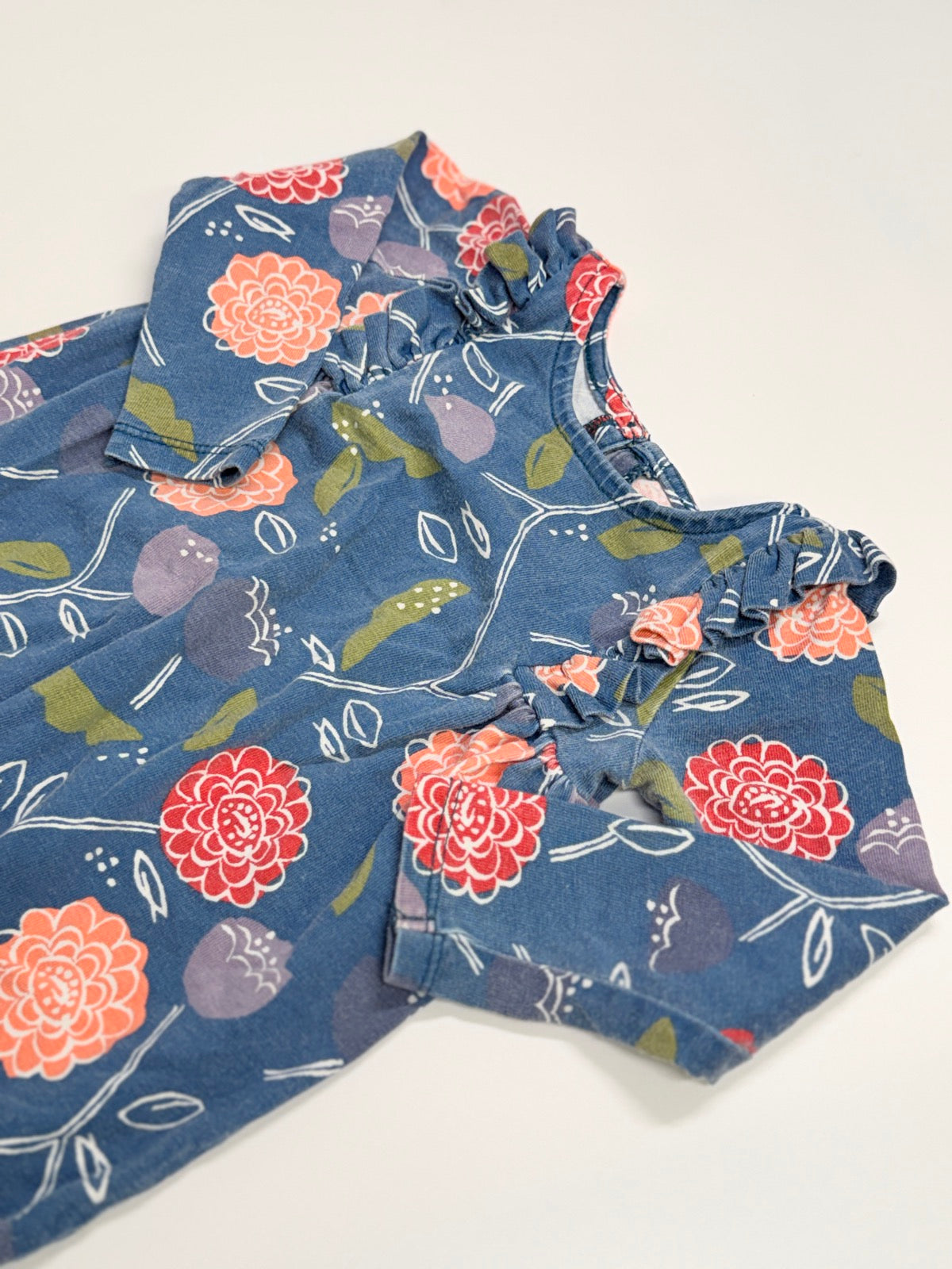 Tea Collection Floral Blue Romper 9-12m