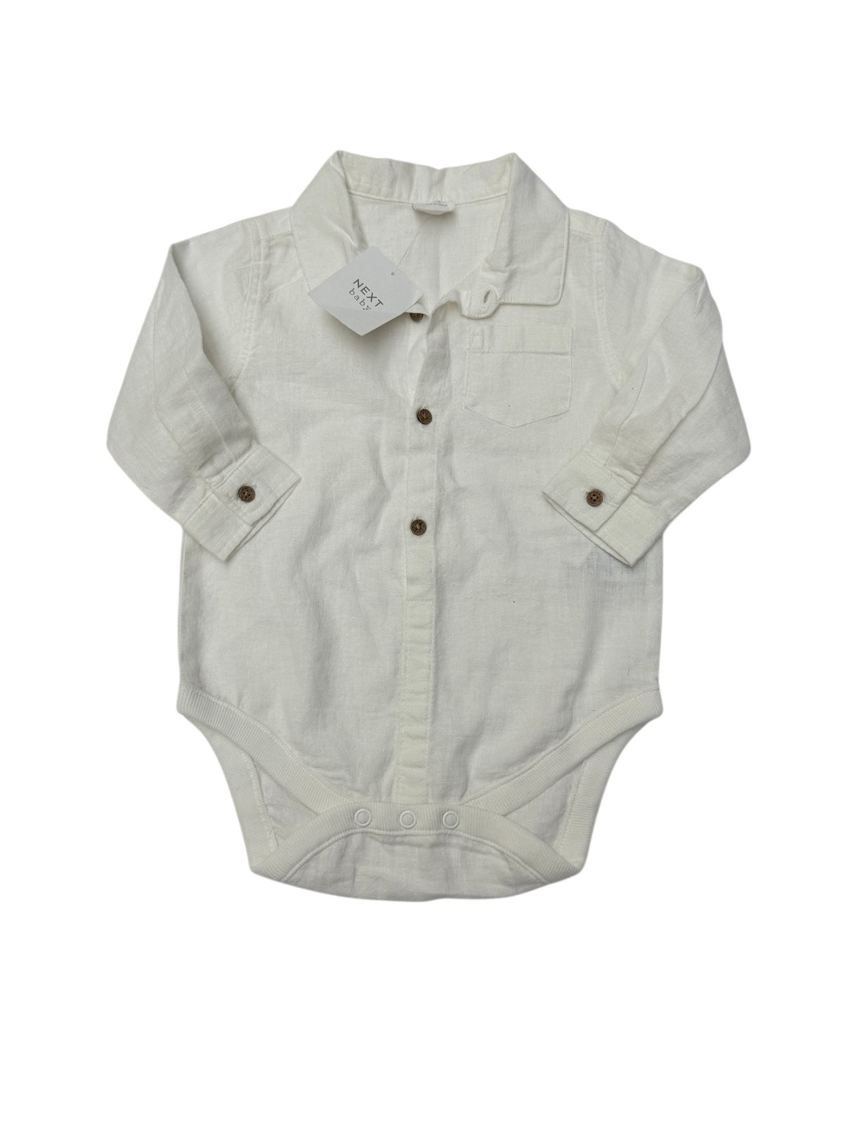 NWT - Next Baby White Linen Blend Bodysuit 6-9M