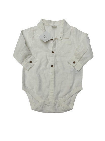 NWT - Next Baby White Linen Blend Bodysuit 6-9M