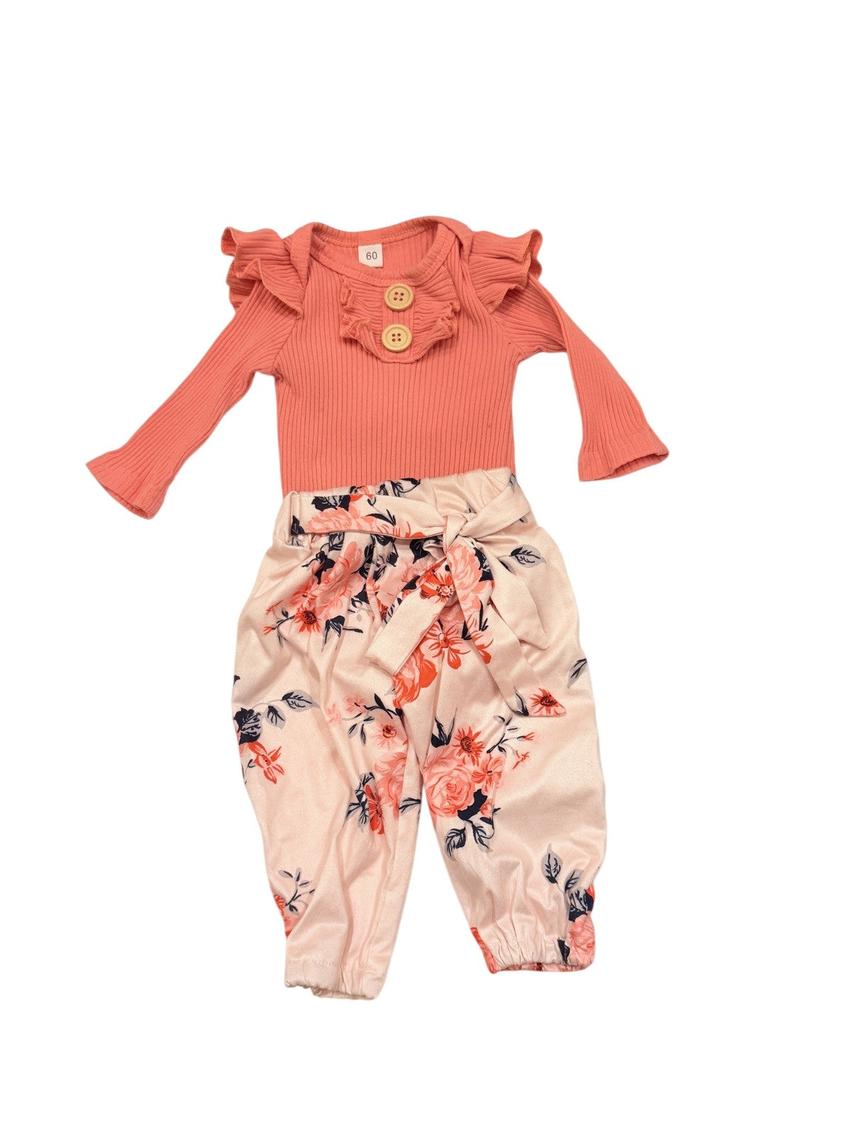 Coral Ruffle Top Floral Pants Set 3M