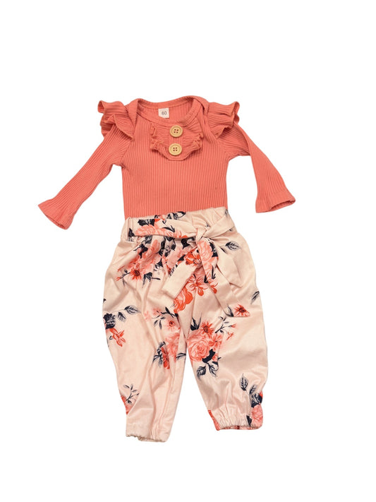 Coral Ruffle Top Floral Pants Set 3M