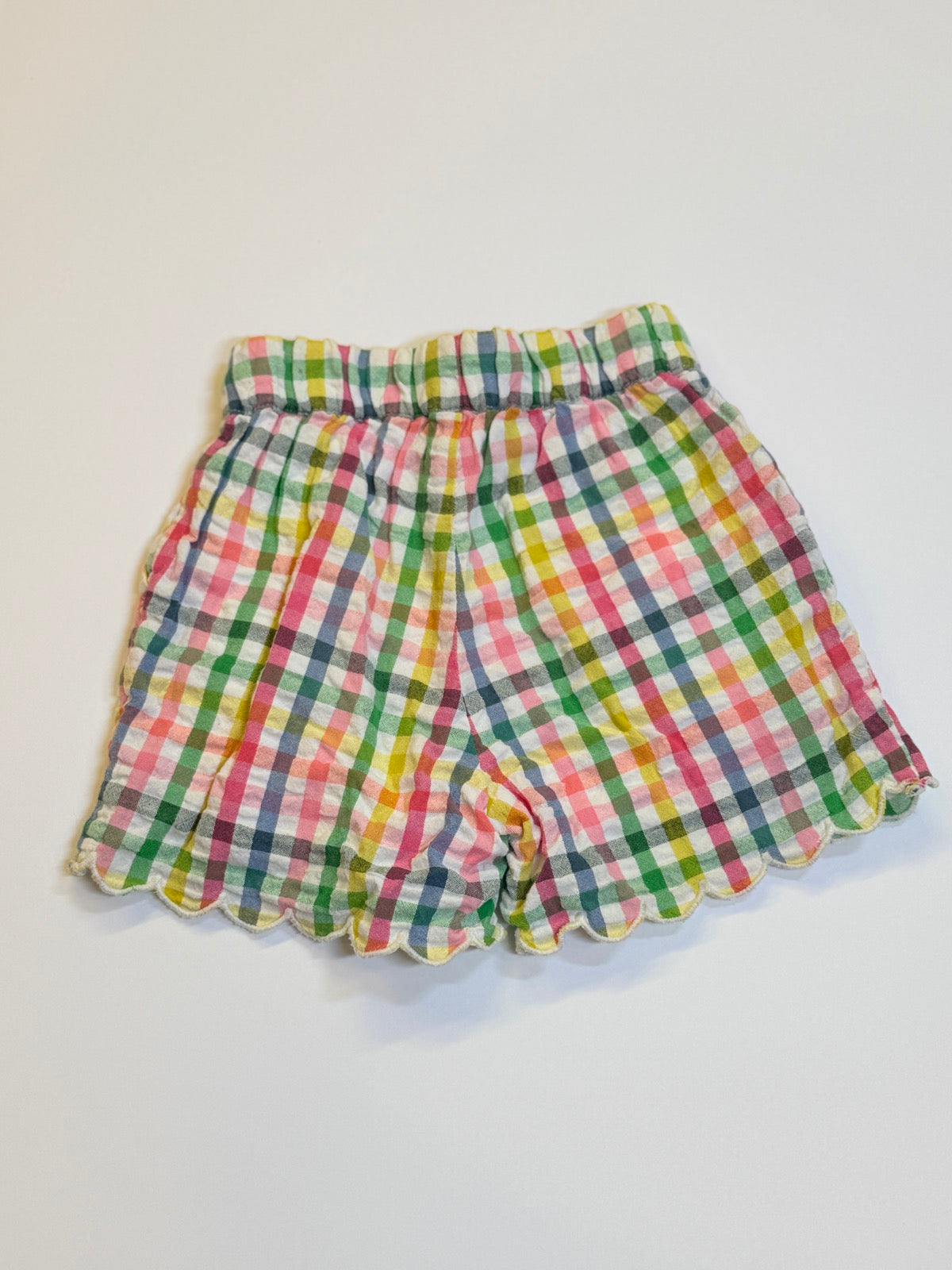 Mini Boden Rainbow Gingham Scallop Shorts 3Y