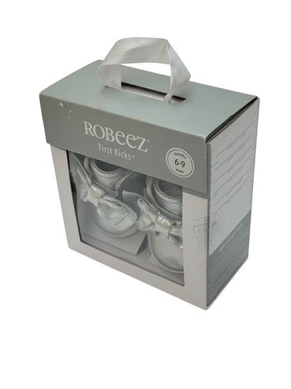 NWT - Robeez First Kicks Silver Bow Booties 6-9M
