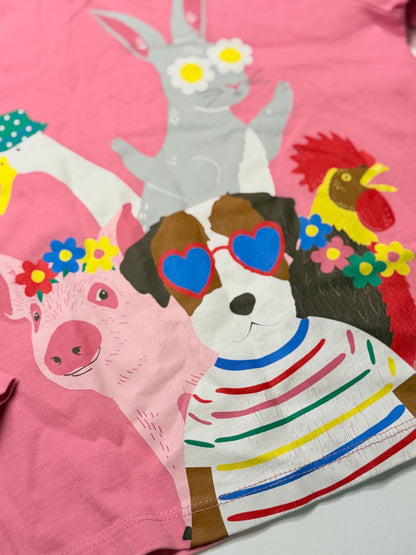 Mini Boden Farm Animals Pink Long Sleeve 3-4Y
