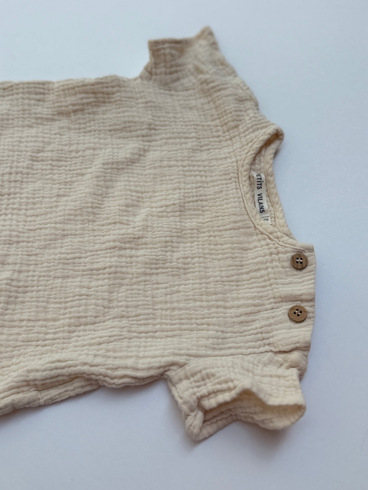 Petits Vilains Cream Muslin T-Shirt 6-12m