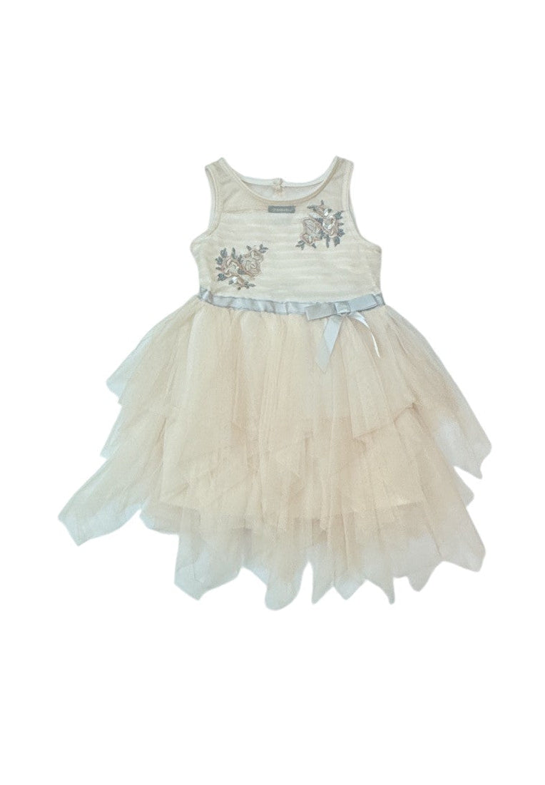 Zunie Cream Floral Embroidered Tulle Dress 3T