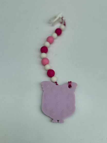 Pink Owl Silicone Teether Pacifier Clip