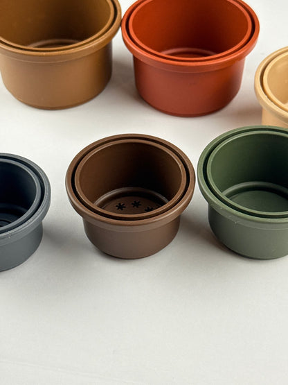 Silicone Stacking Cups Toy Earth Tones 7-Piece
