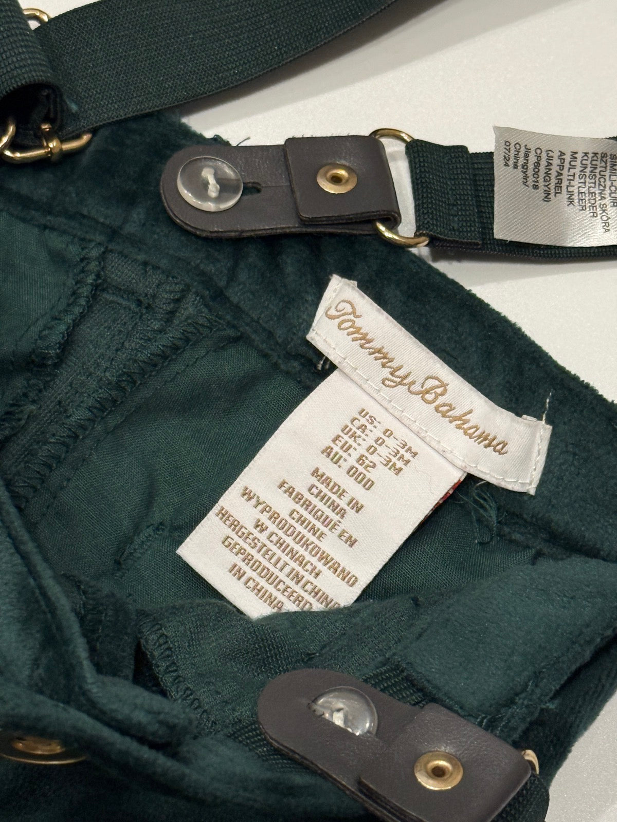Tommy Bahama Green Velvet Pants Suspenders 0-3M