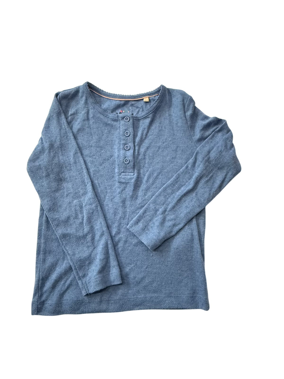 Mini Boden Blue Pointelle Henley Top 5-6y