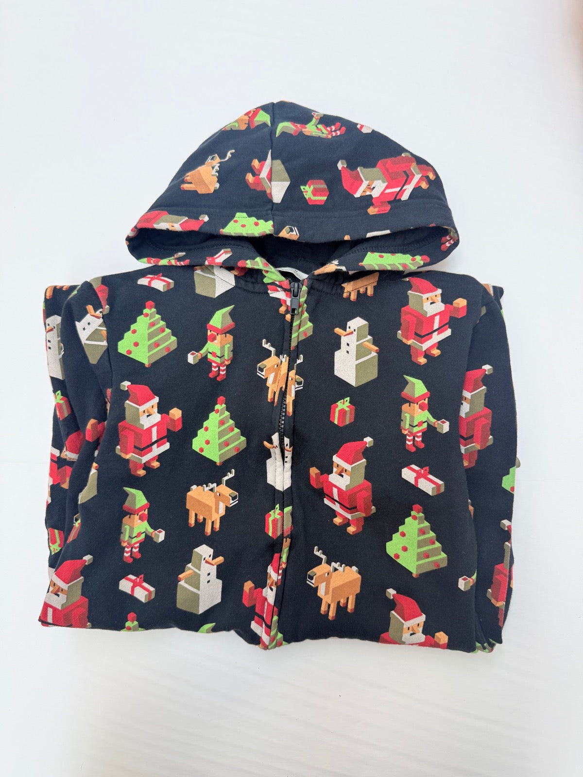 H&M Christmas Print Hooded Pajamas Size 10-12Y