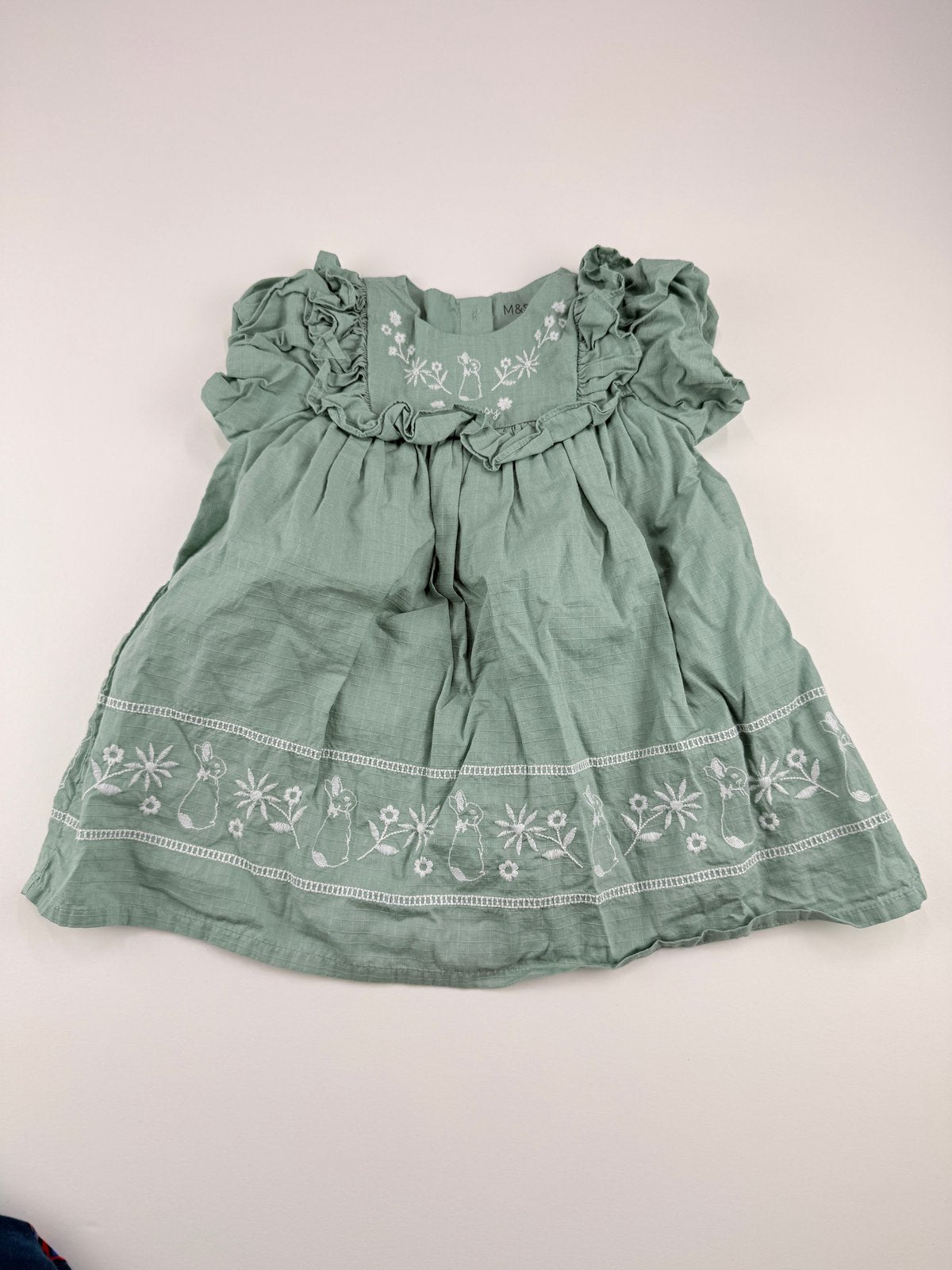 M&S Peter Rabbit Embroidered Green Dress 6-9M