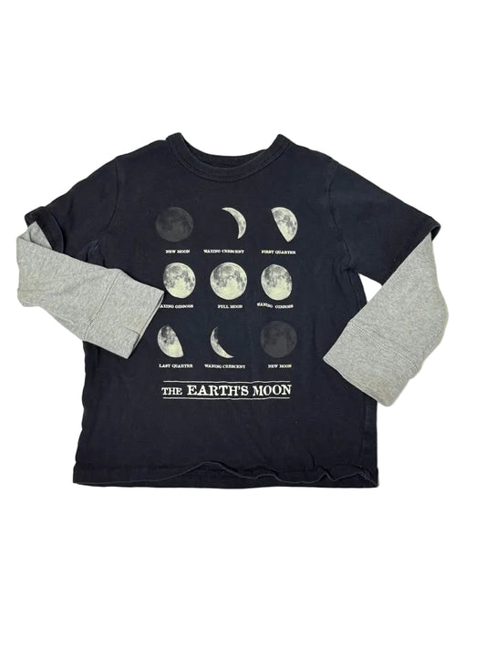 Gap Toddler Long Sleeve Graphic Shirt | Moon Phases | Black & Gray | Size 3T