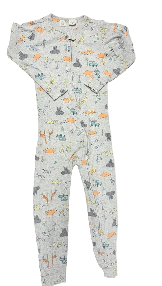 GAP Kids Footless Pajama Sleeper | Safari Animal Print | Gray | Size 4Y