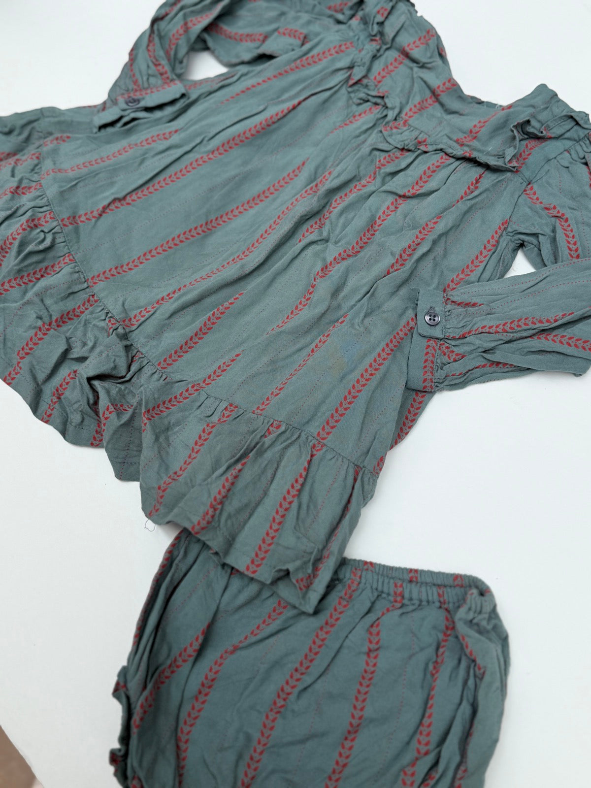 Gocco Teal Leaf Print Dress Set 12-18m