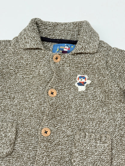 Sergent Major Knit Bear Patch Cardigan 6M