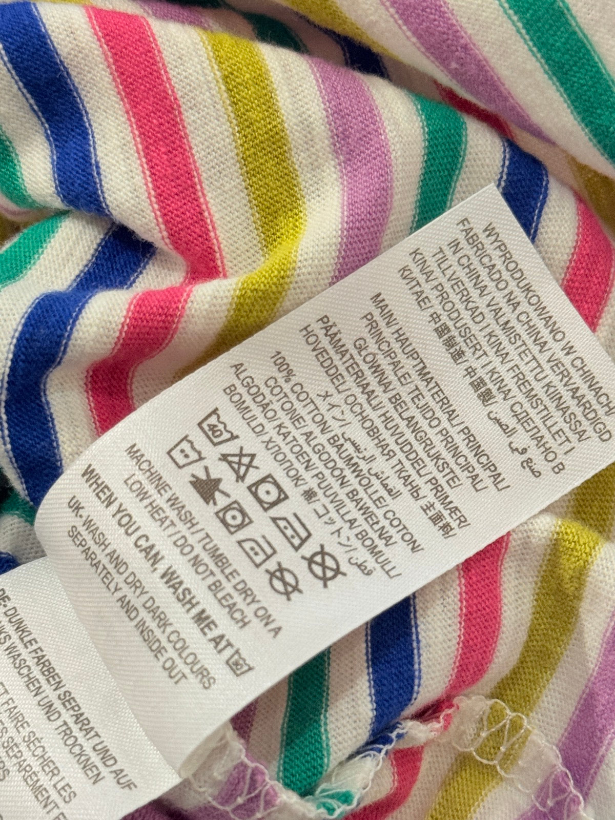 Boden Rainbow Stripe Ruffle Neck Top 2-3Y