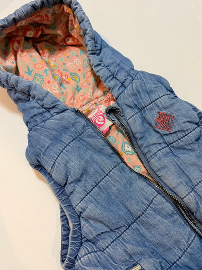 Piping Hot Denim Puffer Vest Hooded Size 4