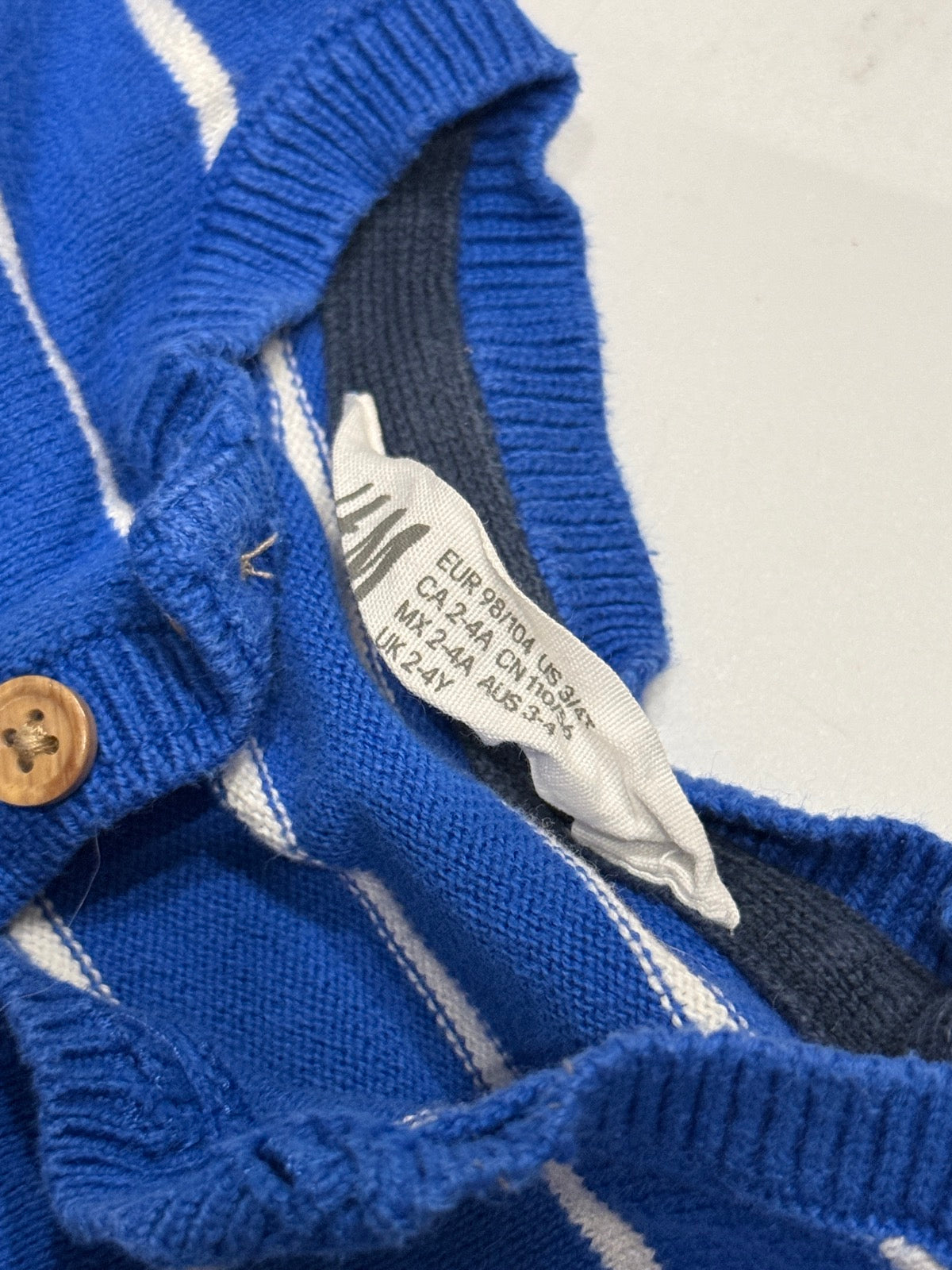 H&M Blue Stripe Knit Henley Sweater 2-4Y