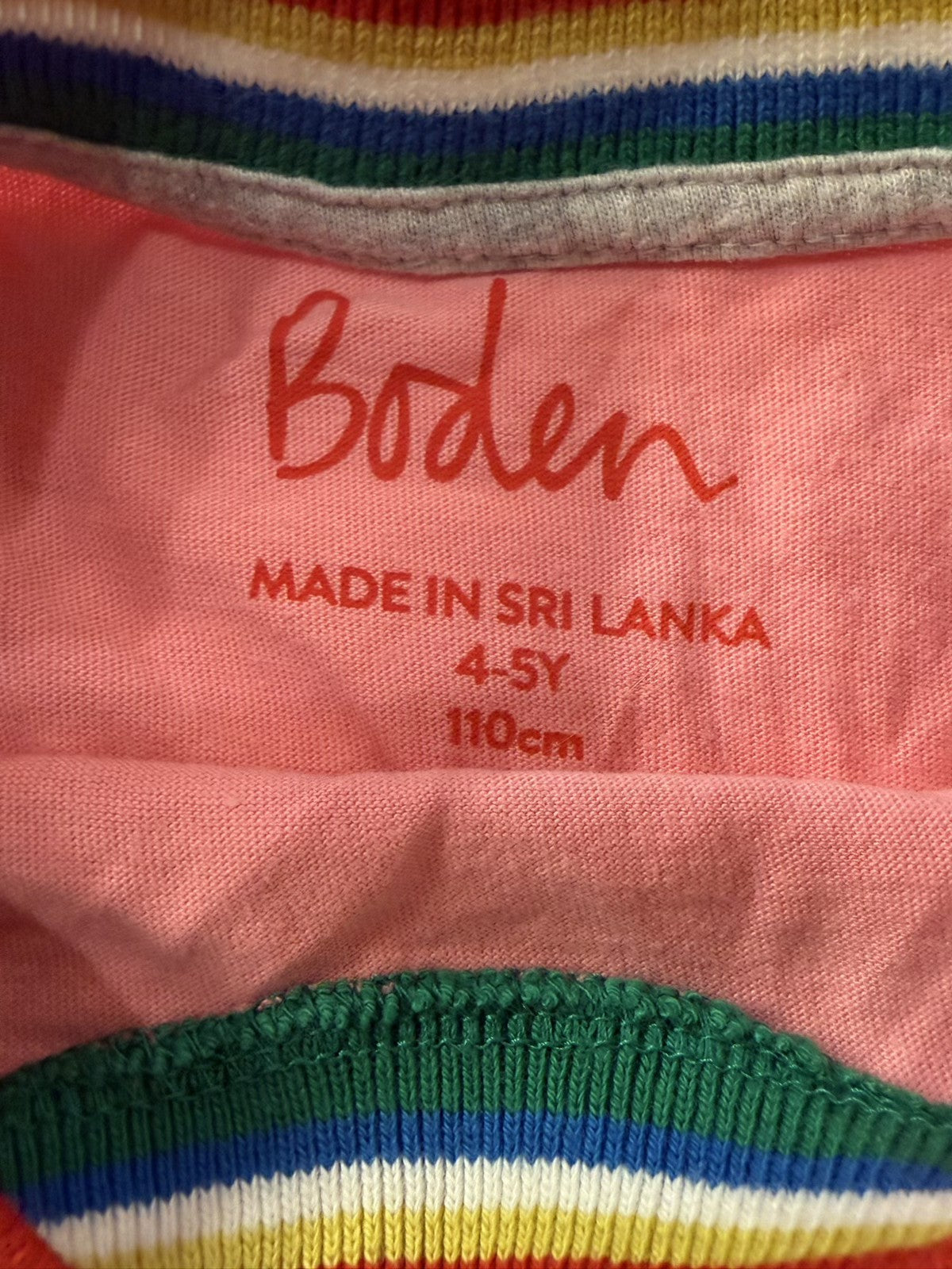 Boden Pink Rainbow Trim Long Sleeve Top 4-5Y