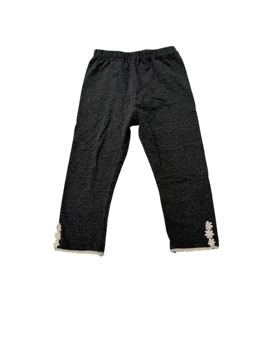 Gray Leggings with Crochet Flower Trim 2T