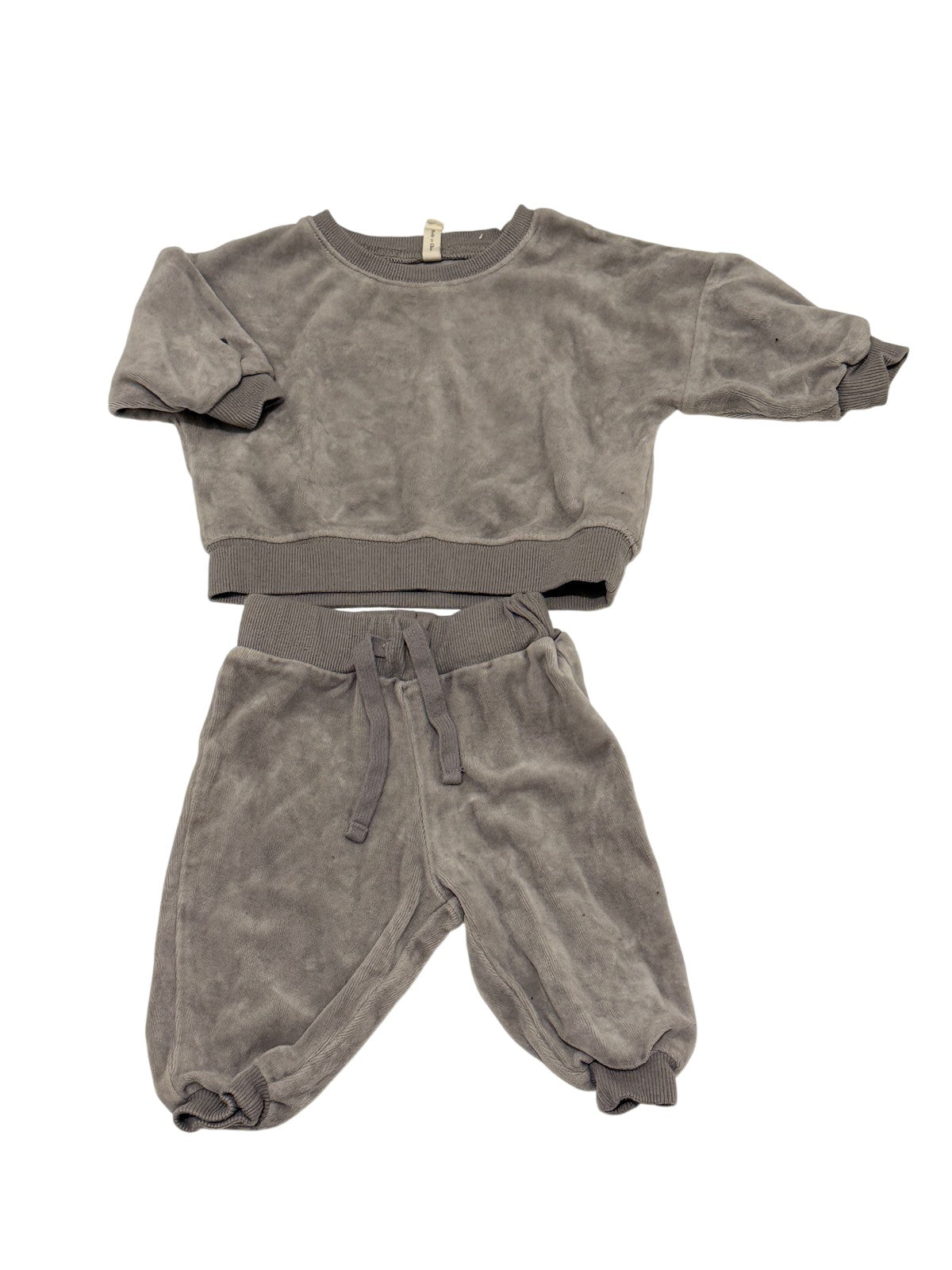 Quincy Mae Cotton Gray Velour Sweatsuit Set 3-6m