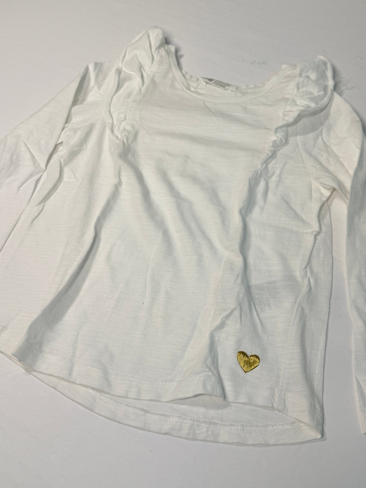 H&M Ruffle Long Sleeve White Top Size 4-6Y