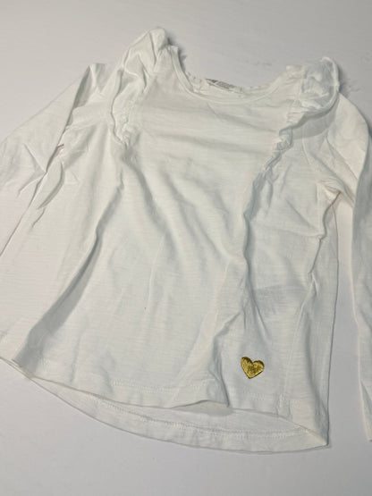 H&M Ruffle Long Sleeve White Top Size 4-6Y