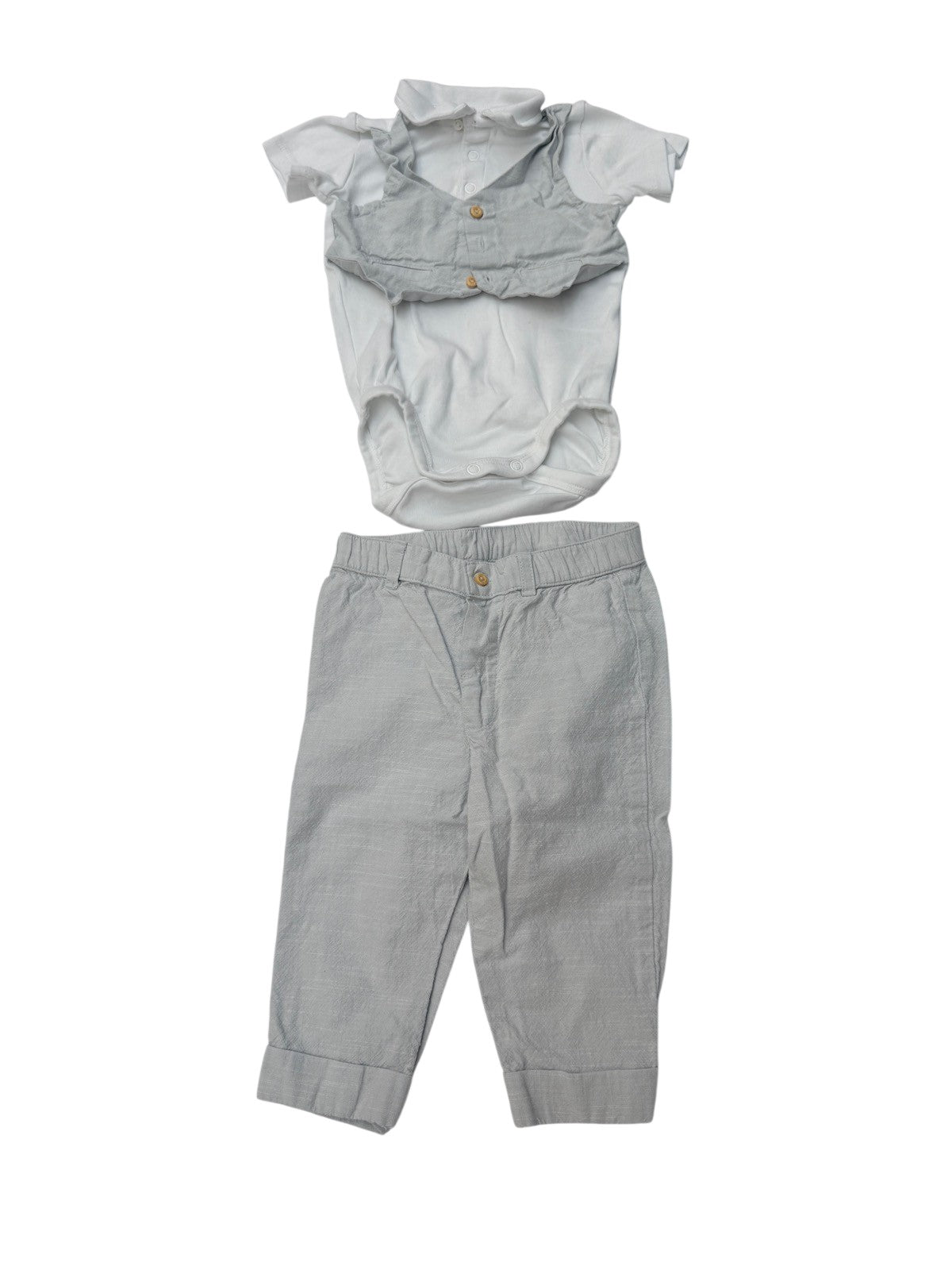 H&M Faux Vest Bodysuit Pants Set 9M