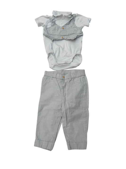 H&M Faux Vest Bodysuit Pants Set 9M