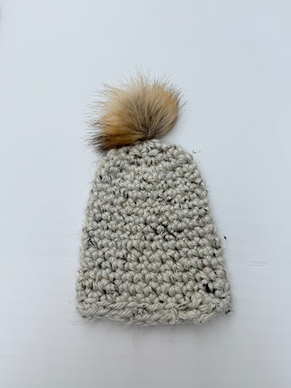 Handmade Knit Beanie Faux Fur Pom Newborn