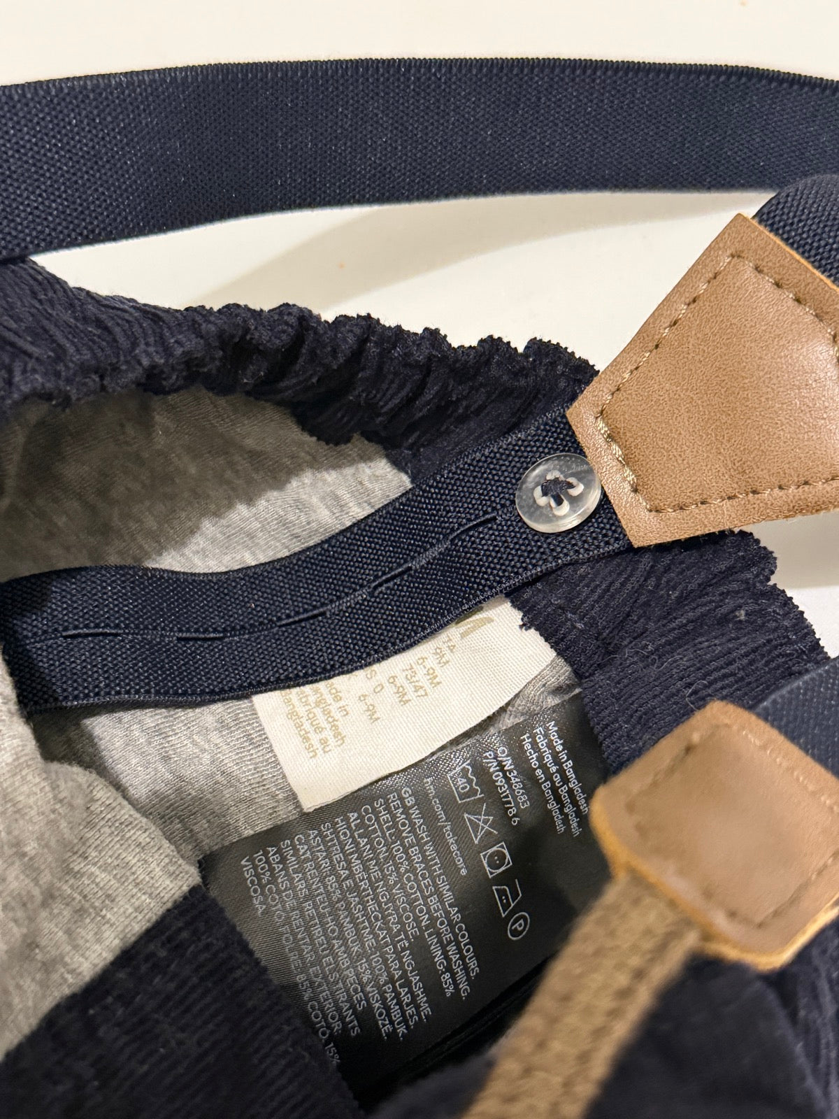 H&M Navy Corduroy Suspender Pants 6-9M
