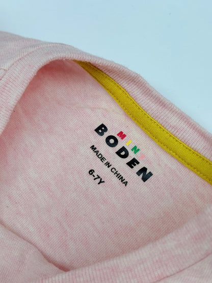 Mini Boden Bunny Appliqué Pink T-Shirt 6-7Y