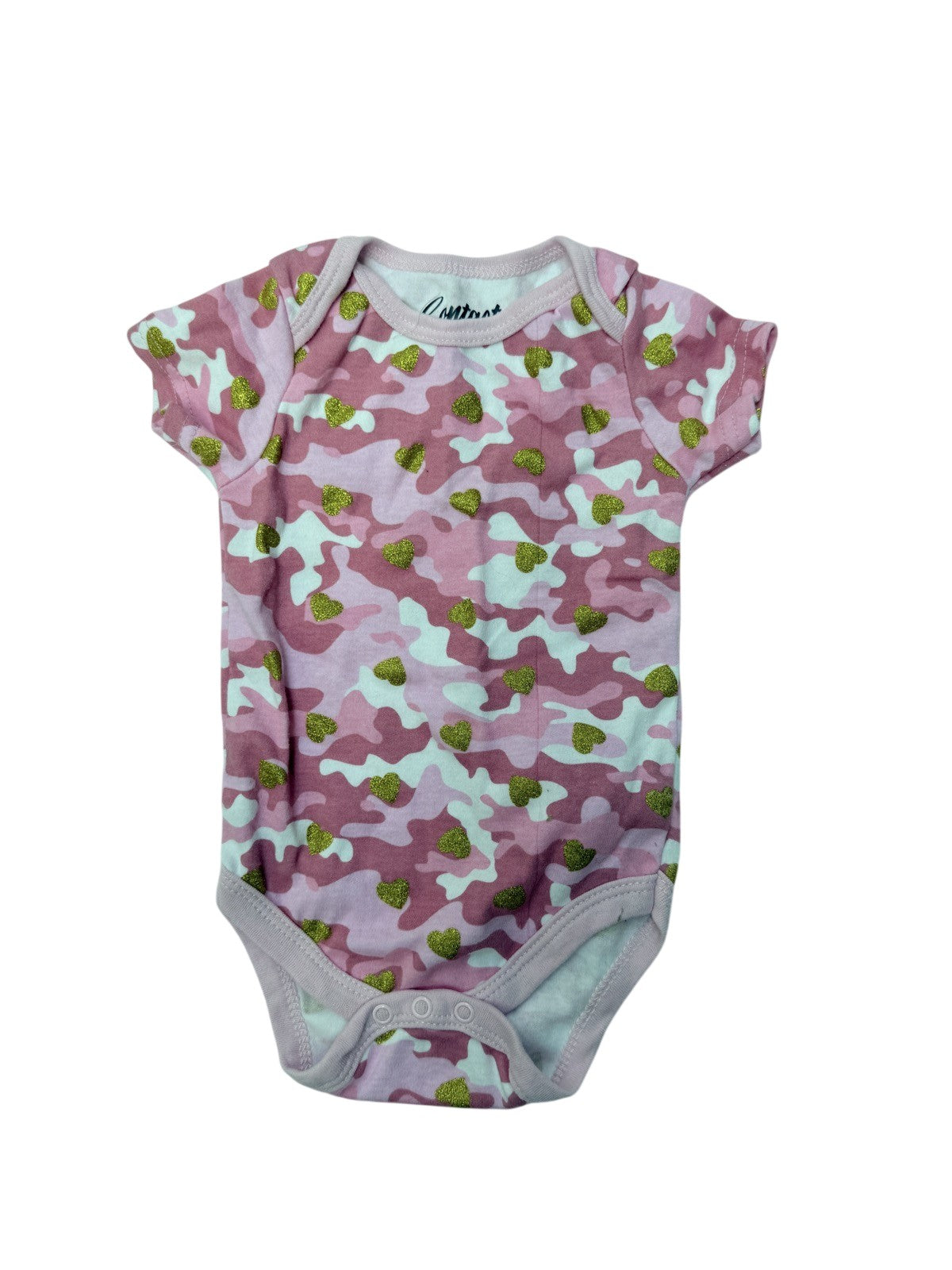 Contact Pink Camo Glitter Heart Bodysuit 6-9M
