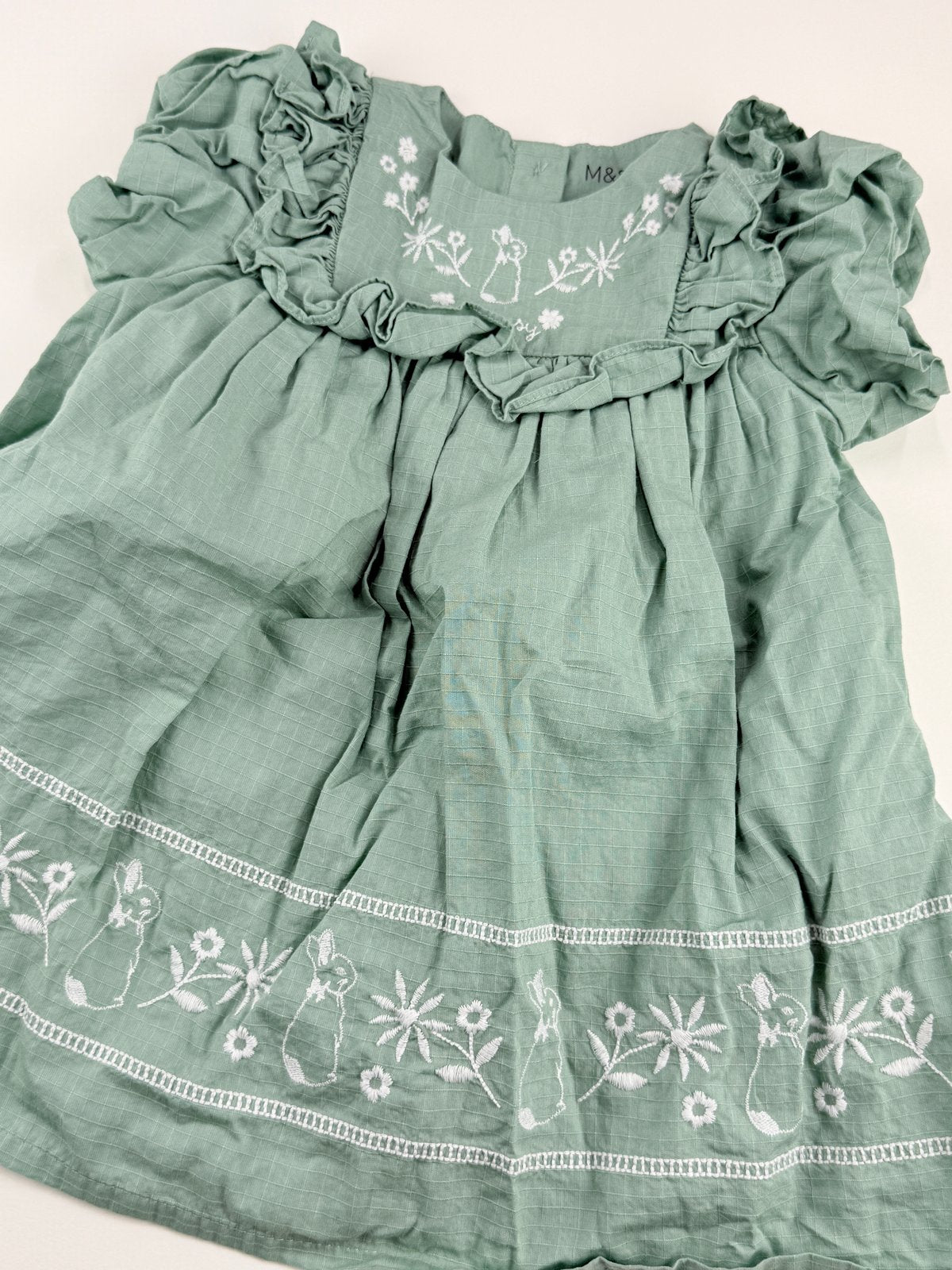 M&S Peter Rabbit Embroidered Green Dress 6-9M