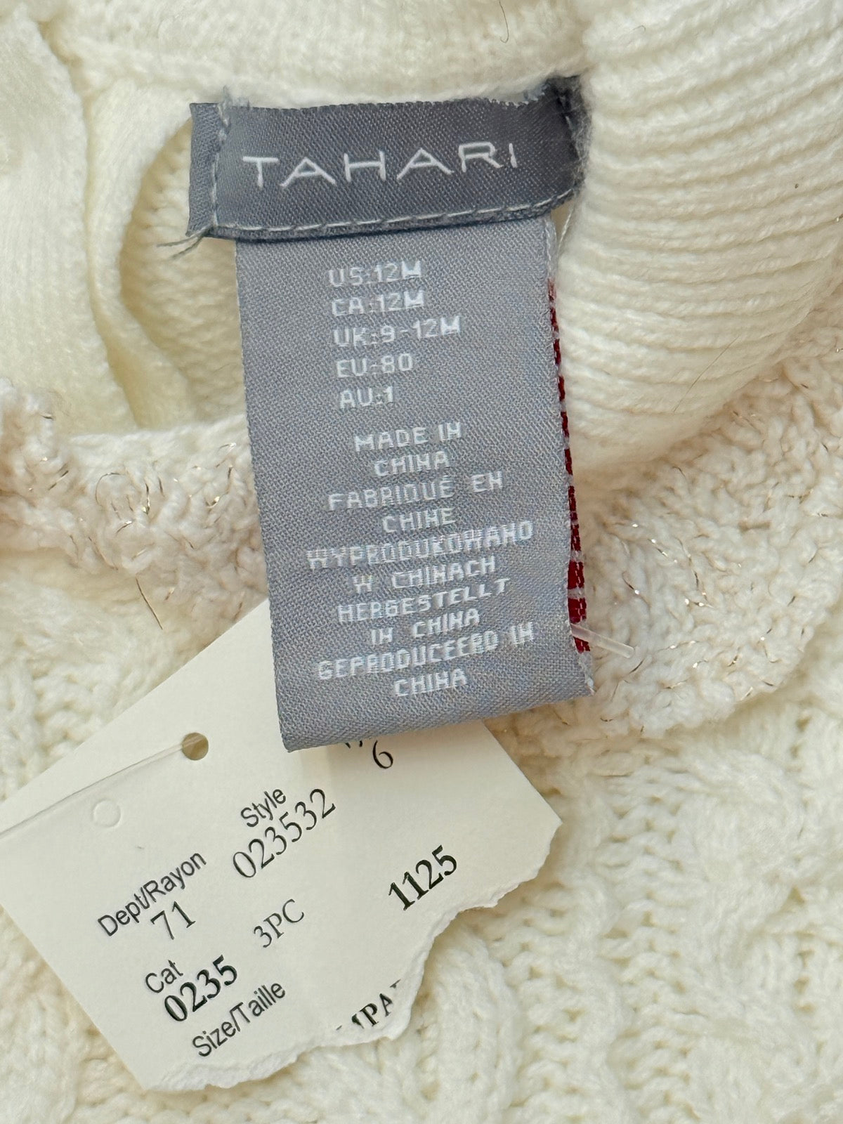NWT - Tahari Cable Knit Sweater 12M