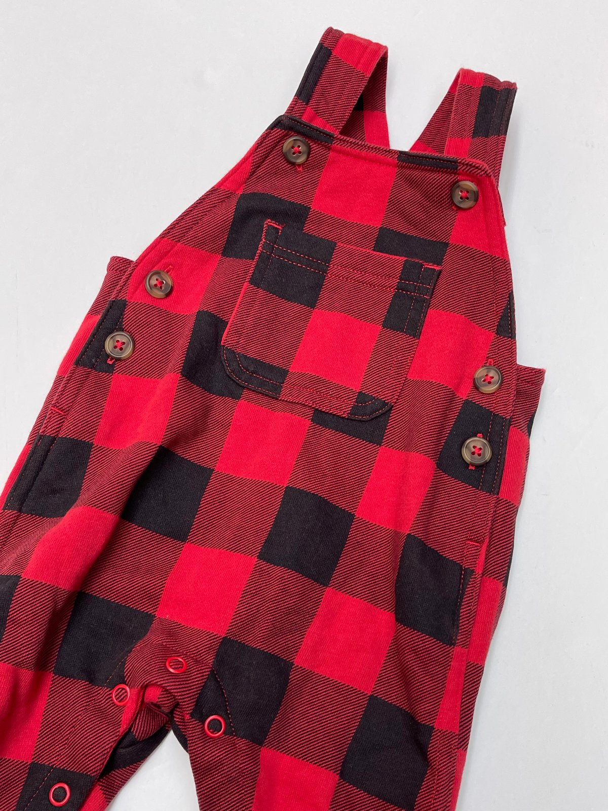 Joe Fresh Red Buffalo Plaid Overalls 6-12M