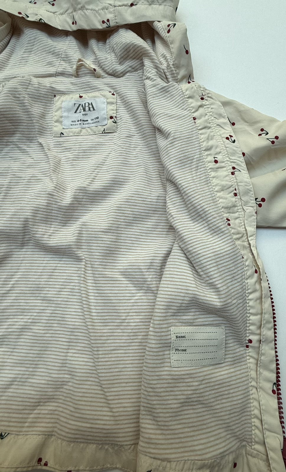 Zara Baby Cherry Print Hooded Jacket 4-5Y