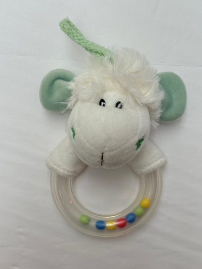 Plush Lamb Ring Rattle Teether Toy