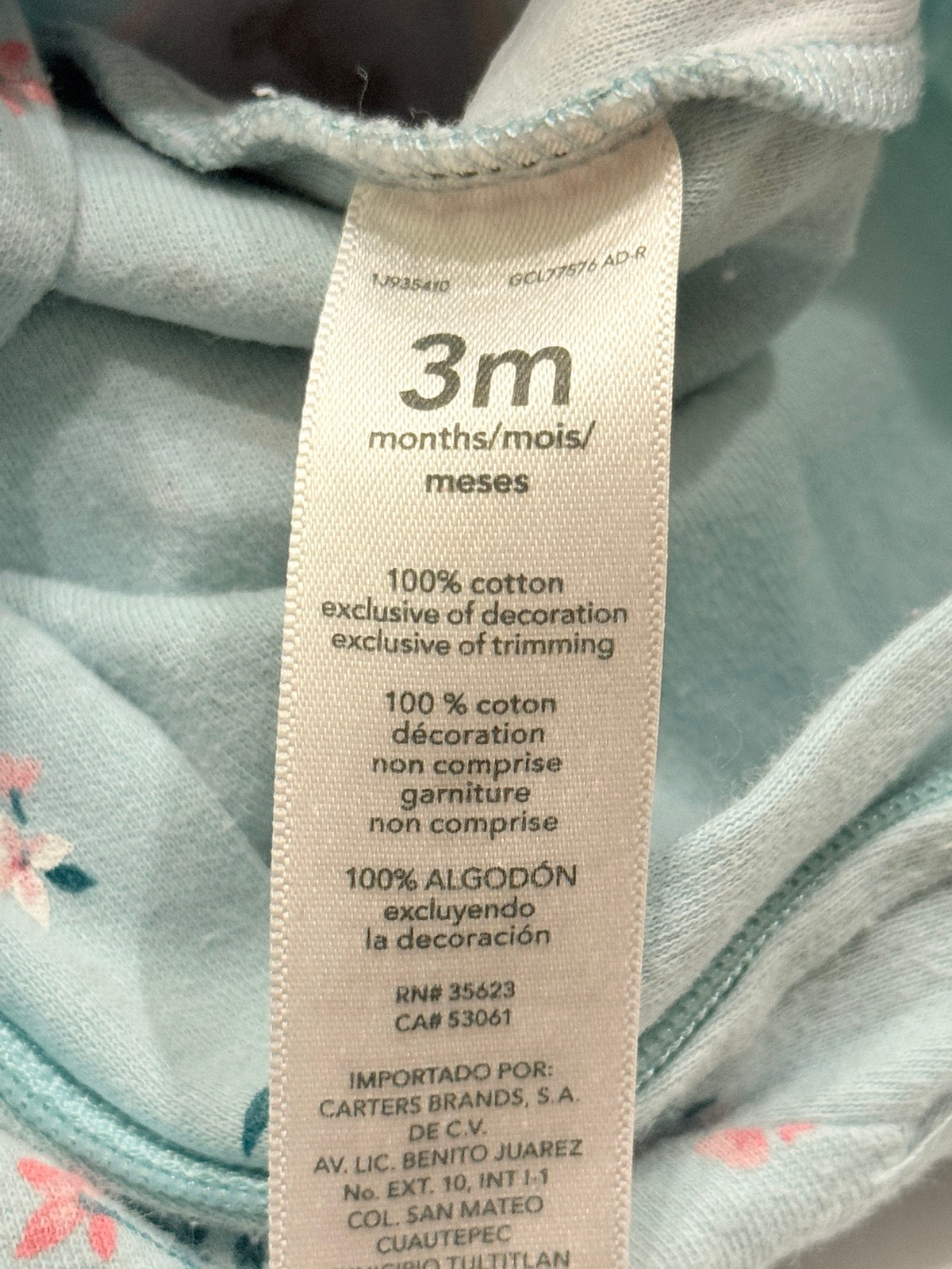 Carter's Bunny Floral Footed Sleeper 3M