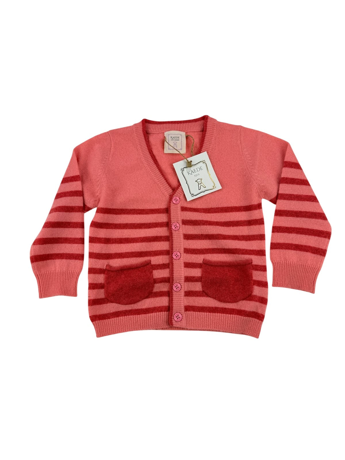 NWT - Kaede Pink Striped Cashmere Cardigan 2-3Y