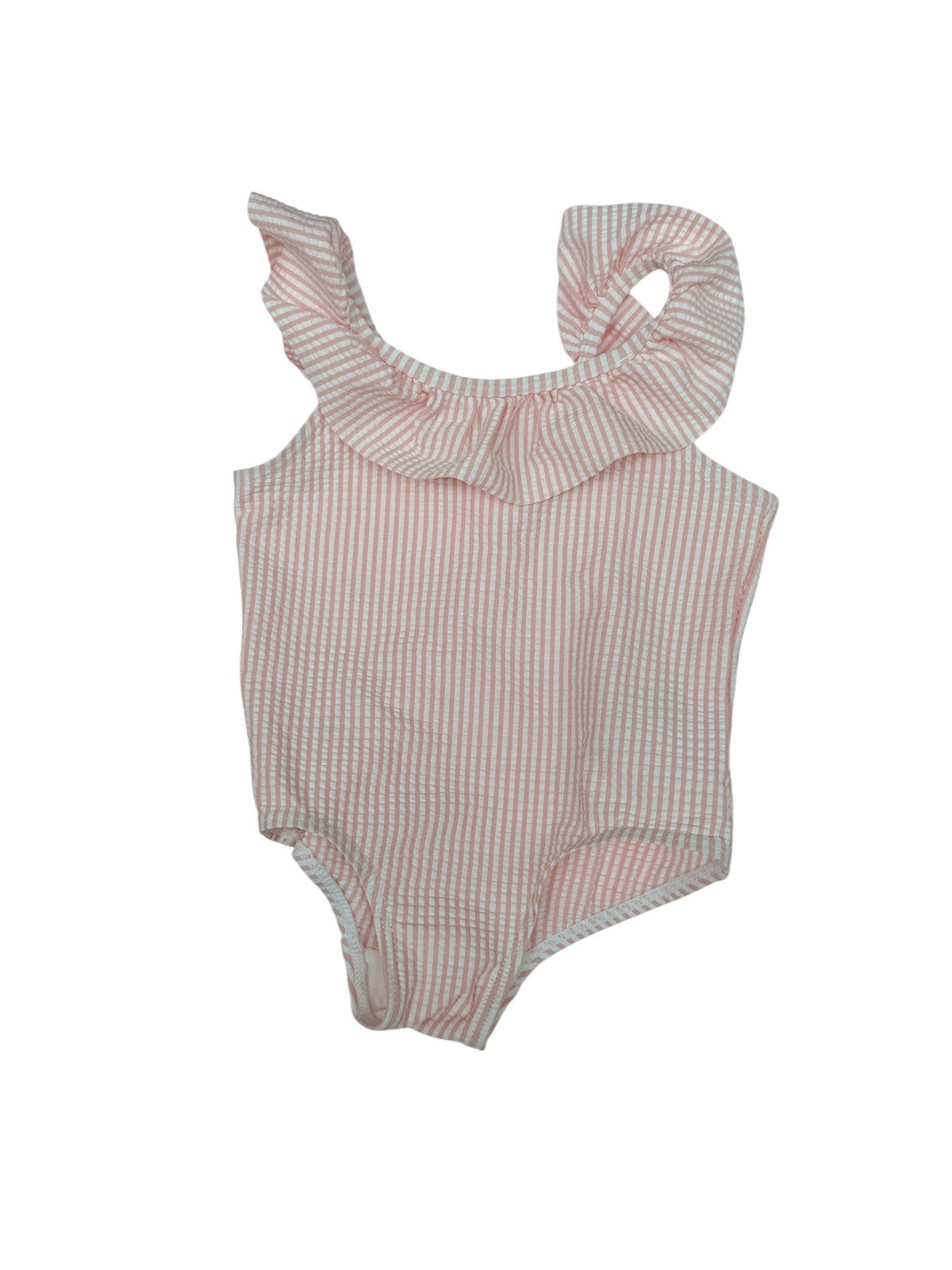 Pink Striped Seersucker Ruffle One-Piece Swimsuit