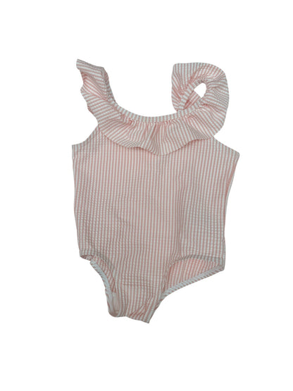 Pink Striped Seersucker Ruffle One-Piece Swimsuit
