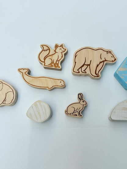 Stacking Wooden Arctic Animal Figures Playset 8pc