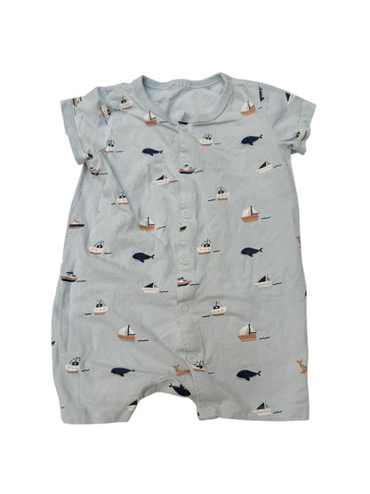 Nautical Whale Boat Print Romper 6-12m
